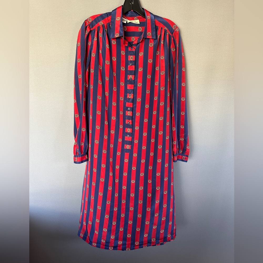 Vintage 80s / 90s Red and Blue Striped Long Sleeve Dress